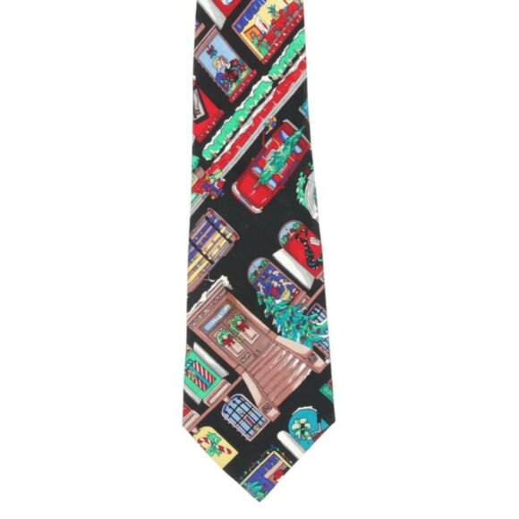 NICOLE MILLER Vintage 90s Christmas Windows Holiday Men's Silk Neck Tie - Picture 2 of 3